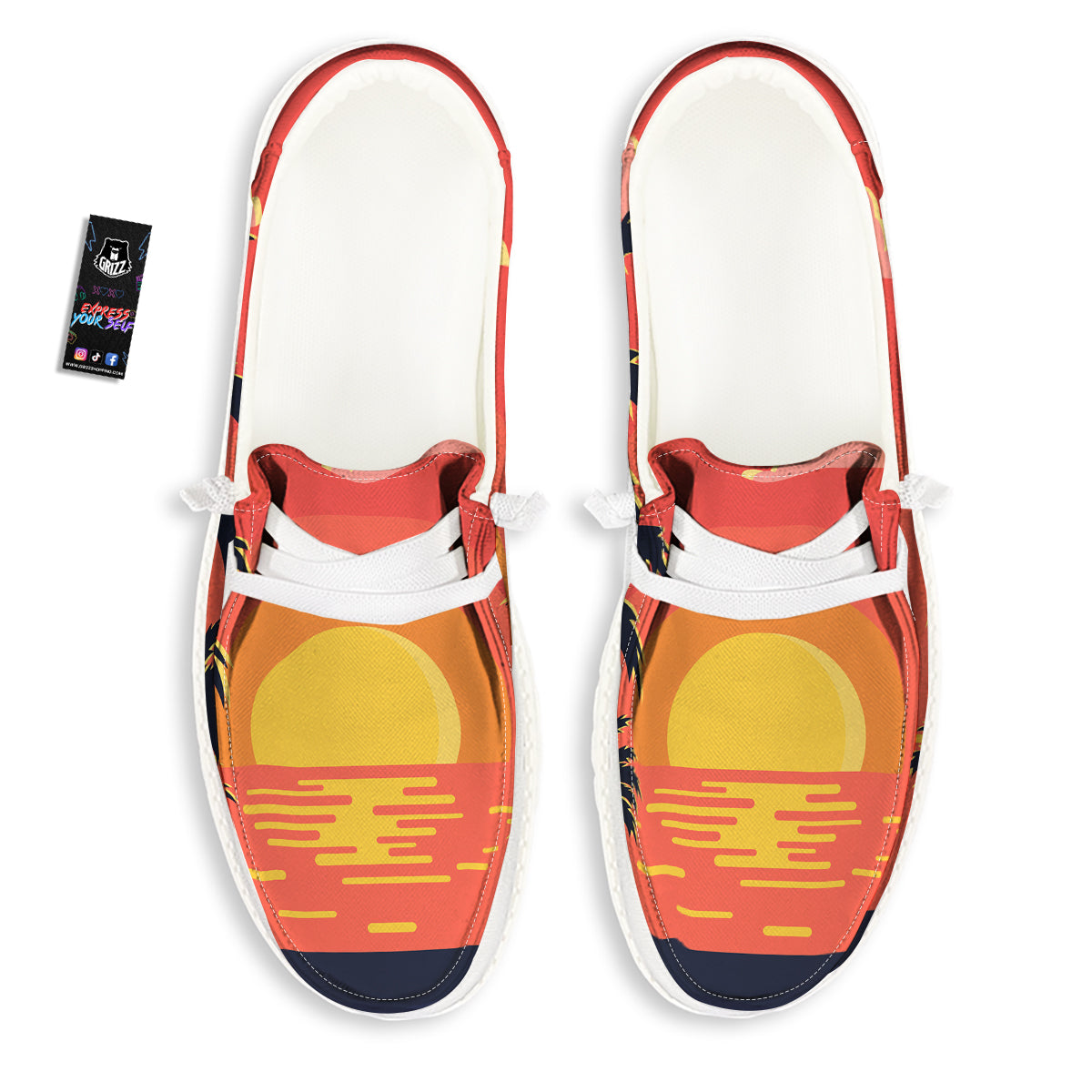 Sunset And Beach Pink Sky Print White Loafers-grizzshop