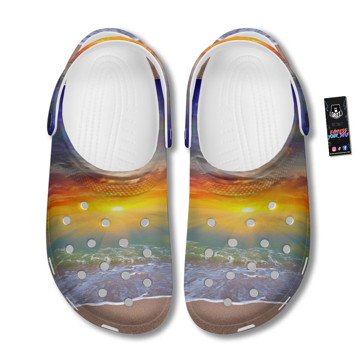 Sunset And Rainbow On Beach Print Clog-grizzshop