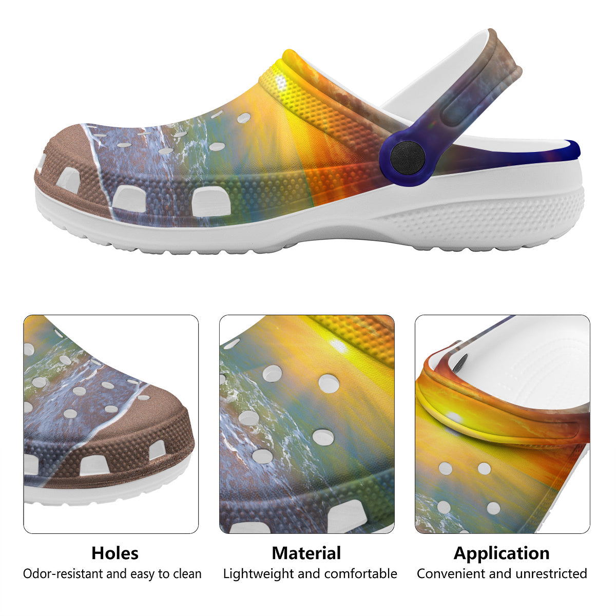 Sunset And Rainbow On Beach Print Clog-grizzshop