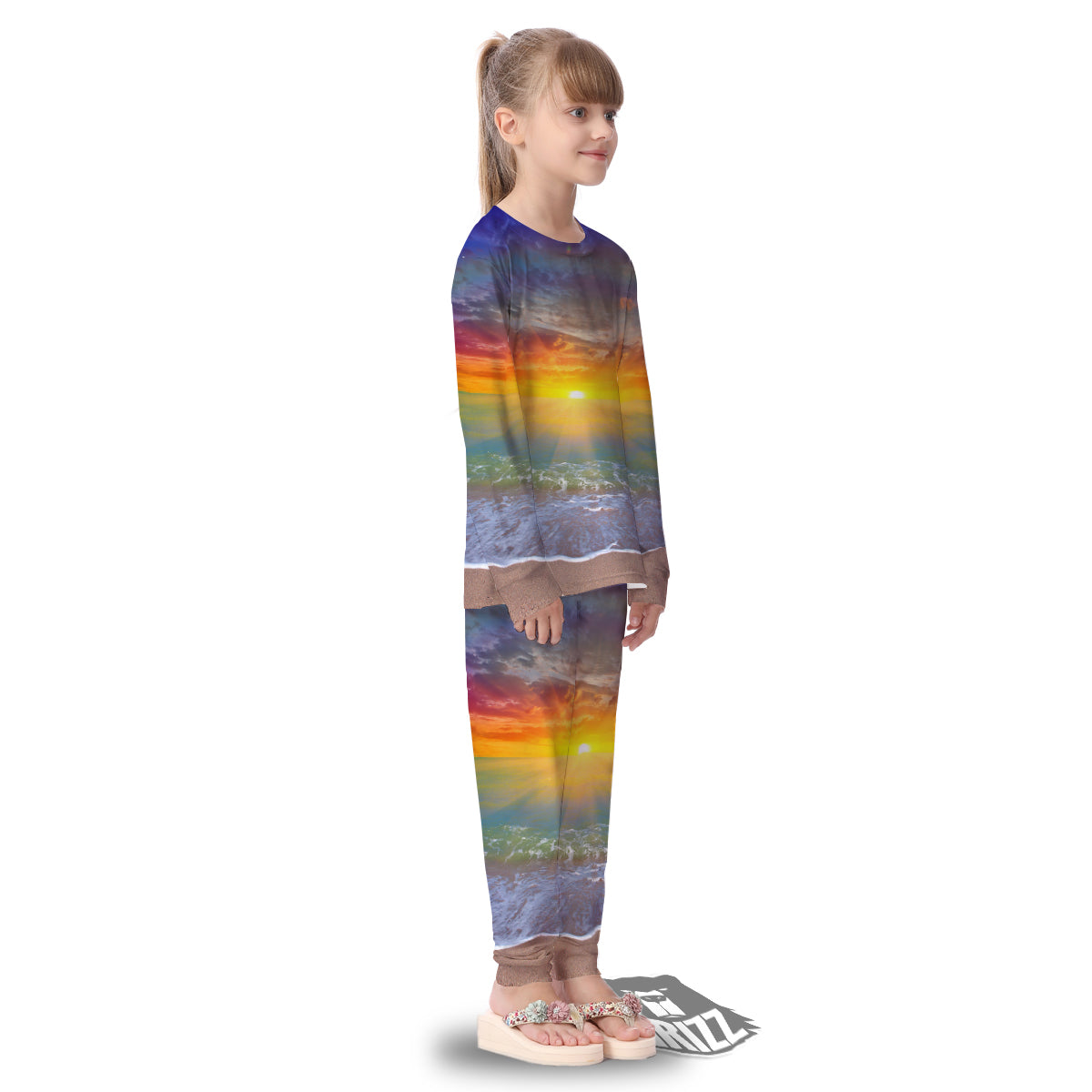 Sunset And Rainbow On Beach Print Kid's Pajamas-grizzshop