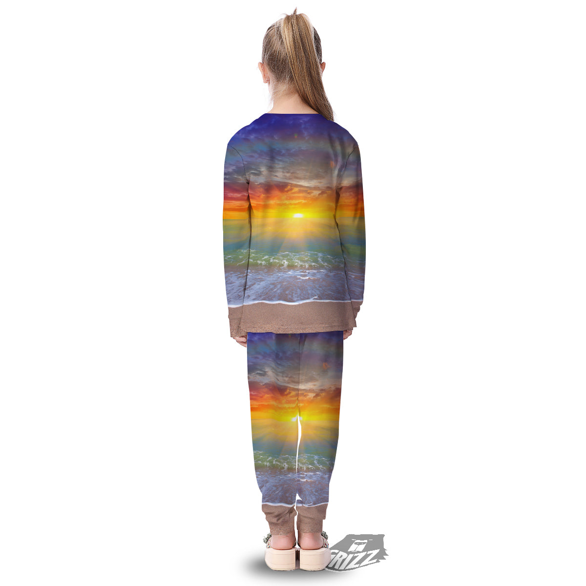 Sunset And Rainbow On Beach Print Kid's Pajamas-grizzshop