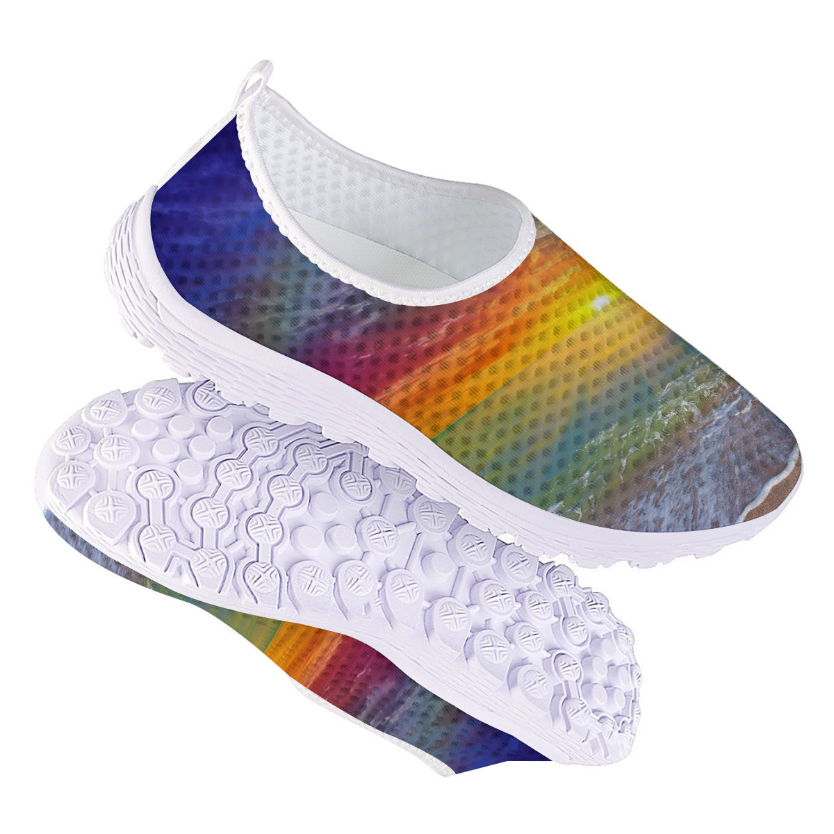 Sunset And Rainbow On Beach Print Nurse Shoes-grizzshop