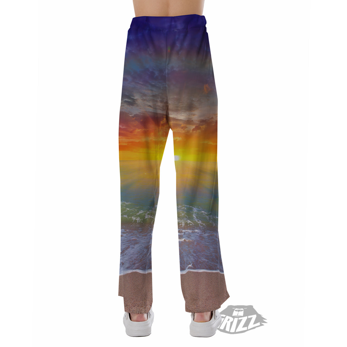 Sunset And Rainbow On Beach Print Pajama Pants-grizzshop
