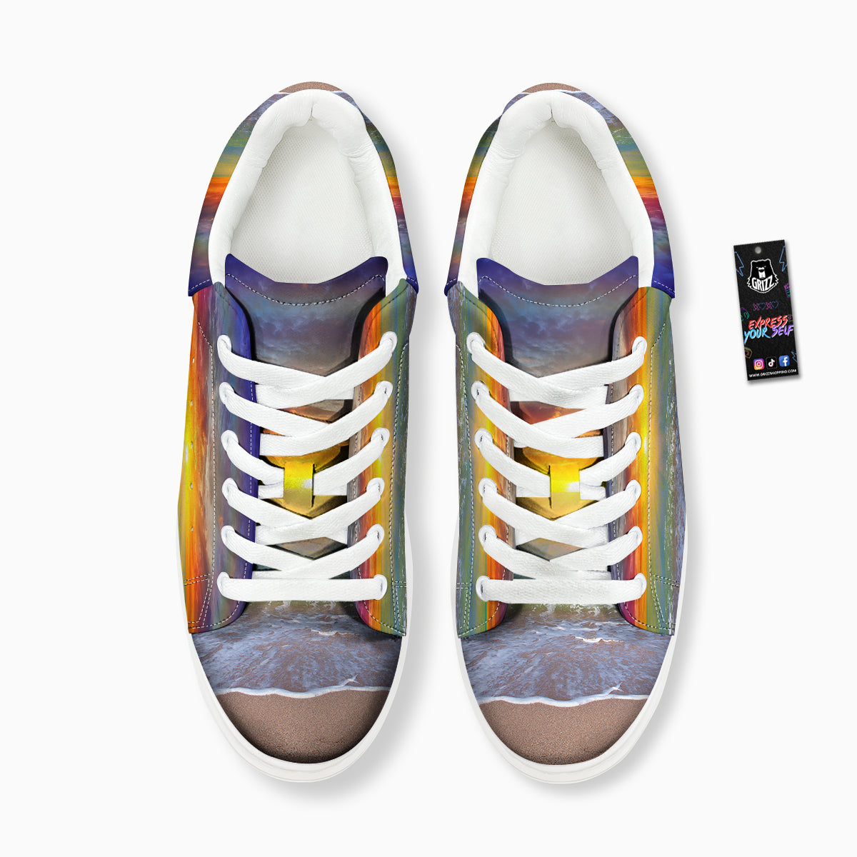 Sunset And Rainbow On Beach Print Platform Shoes-grizzshop