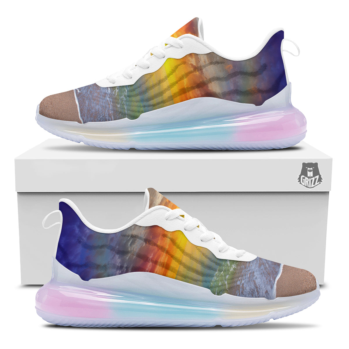Sunset And Rainbow On Beach Print Running Sneakers-grizzshop