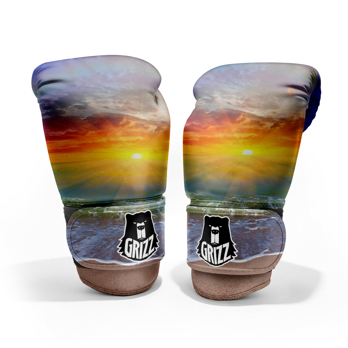 Sunset And Rainbow On Beach Print Pro Boxing Glove