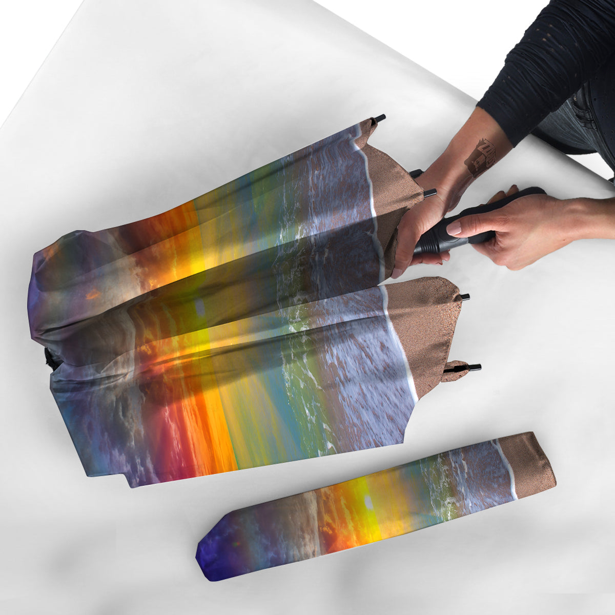 Sunset And Rainbow On Beach Print Umbrella-grizzshop