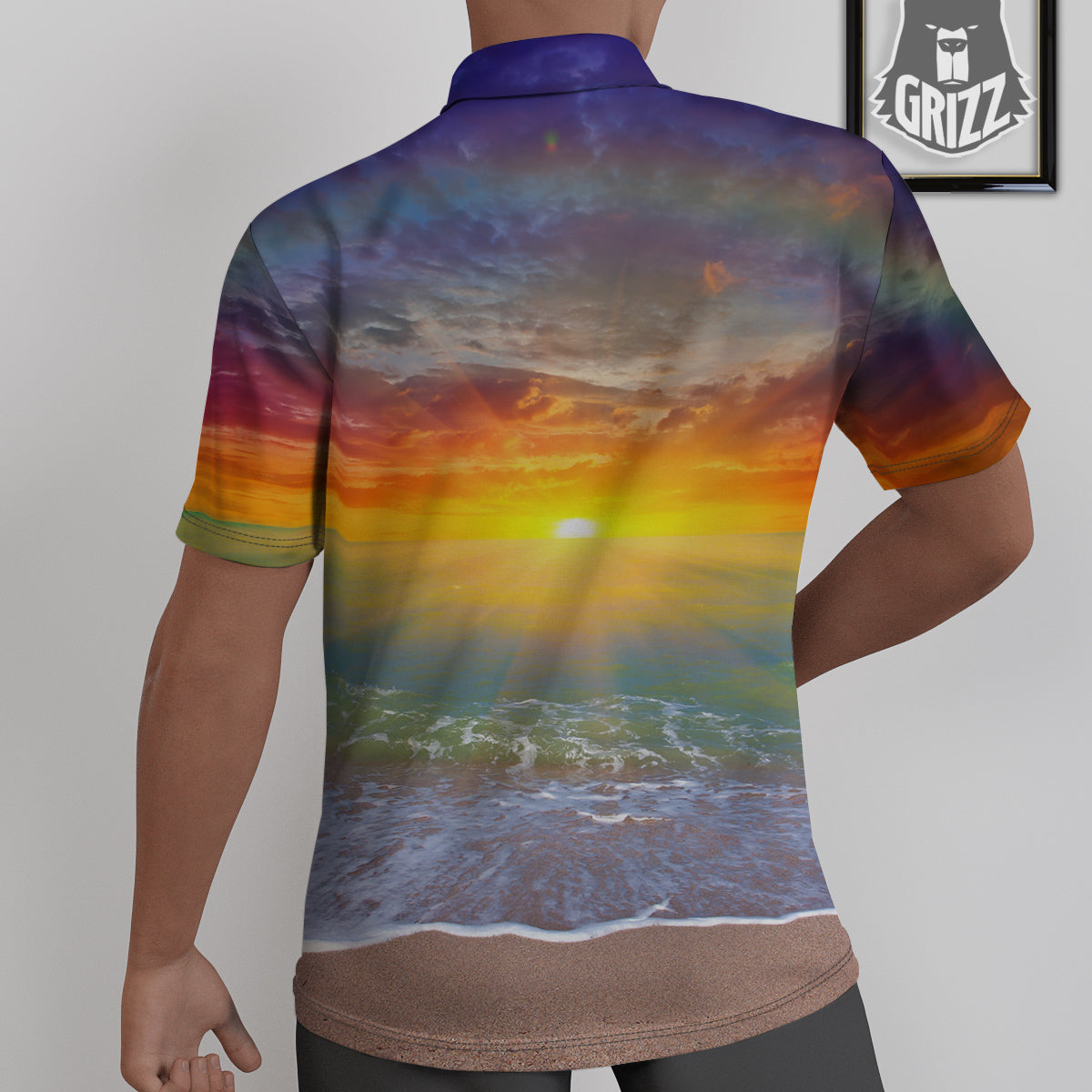 Sunset And Rainbow On Beach Print Untucked Shirts-grizzshop