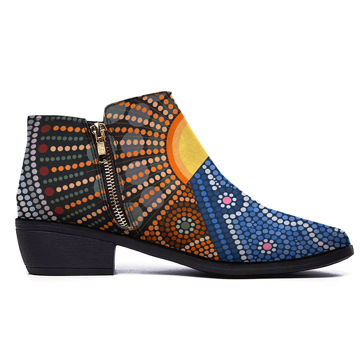 Sunset Art Aboriginal Indigenous Print Ankle Boots-grizzshop