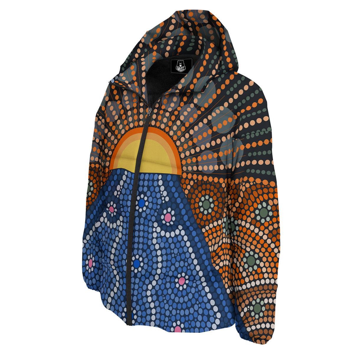 Sunset Art Aboriginal Indigenous Print Down Jacket-grizzshop