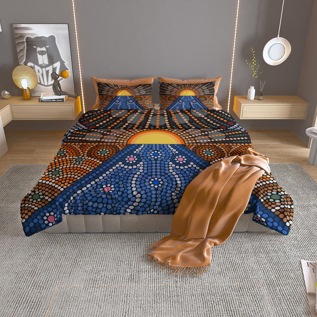 Sunset Art Aboriginal Indigenous Print Duvet Cover Bedding Set