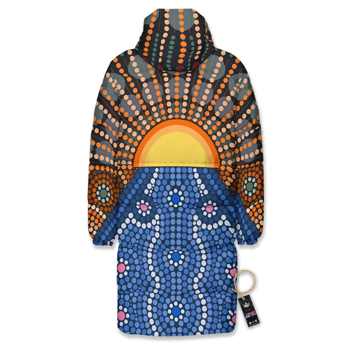 Sunset Art Aboriginal Indigenous Print Long Down Jacket-grizzshop