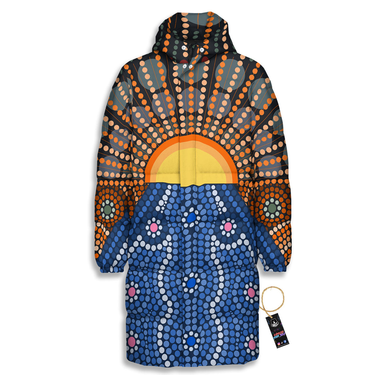 Sunset Art Aboriginal Indigenous Print Long Down Jacket-grizzshop