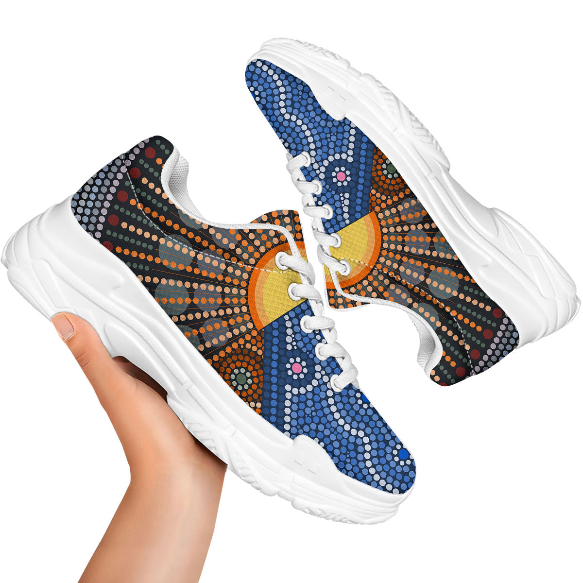Sunset Art Aboriginal Indigenous Print White Chunky Shoes-grizzshop