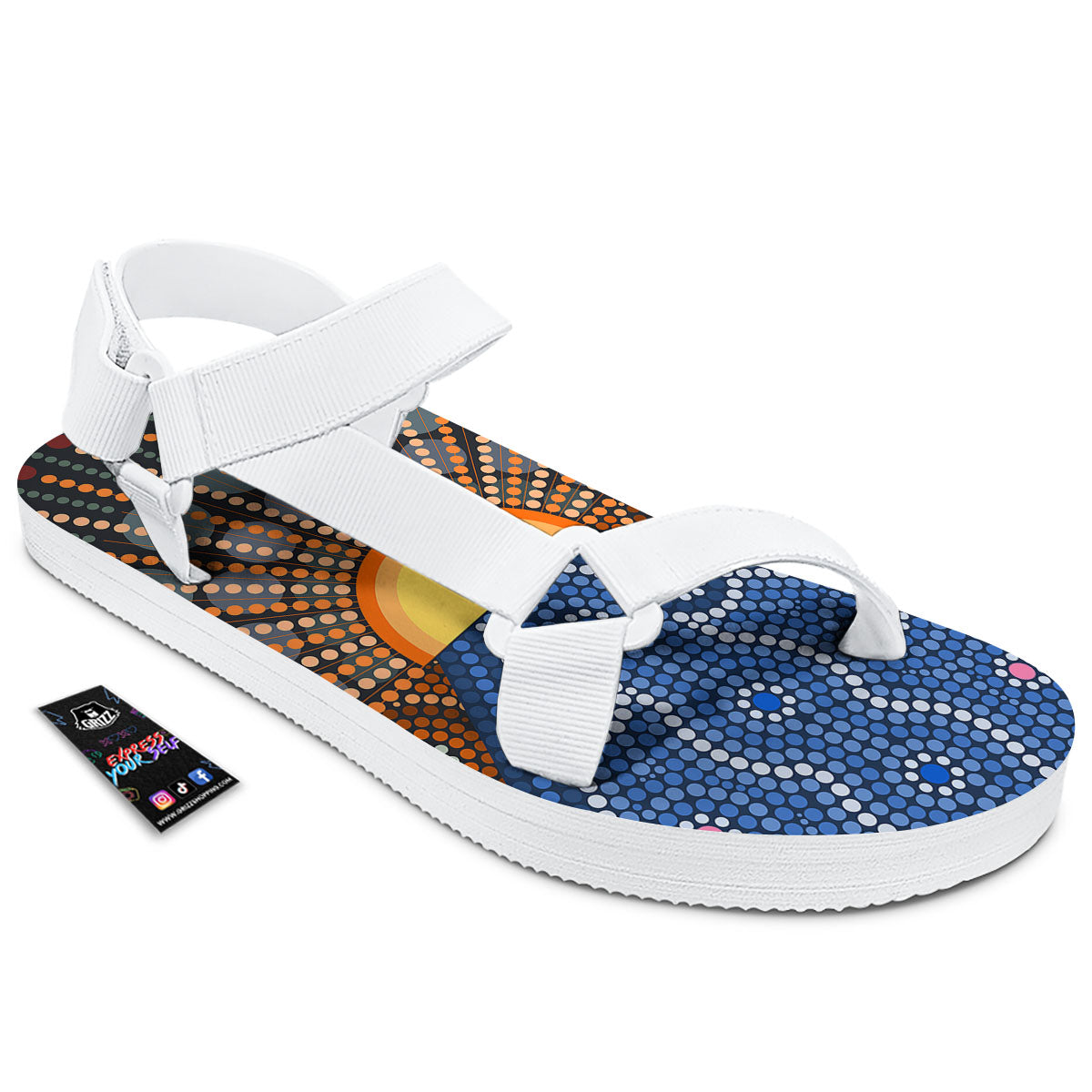 Sunset Art Aboriginal Indigenous Print White Open Toe Sandals-grizzshop