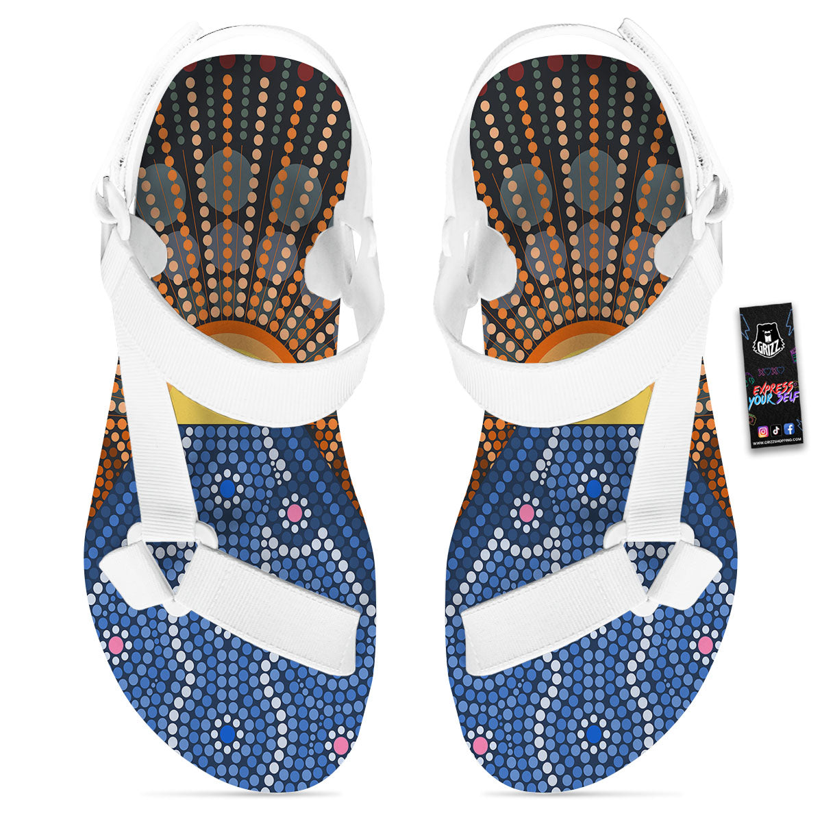 Sunset Art Aboriginal Indigenous Print White Open Toe Sandals-grizzshop