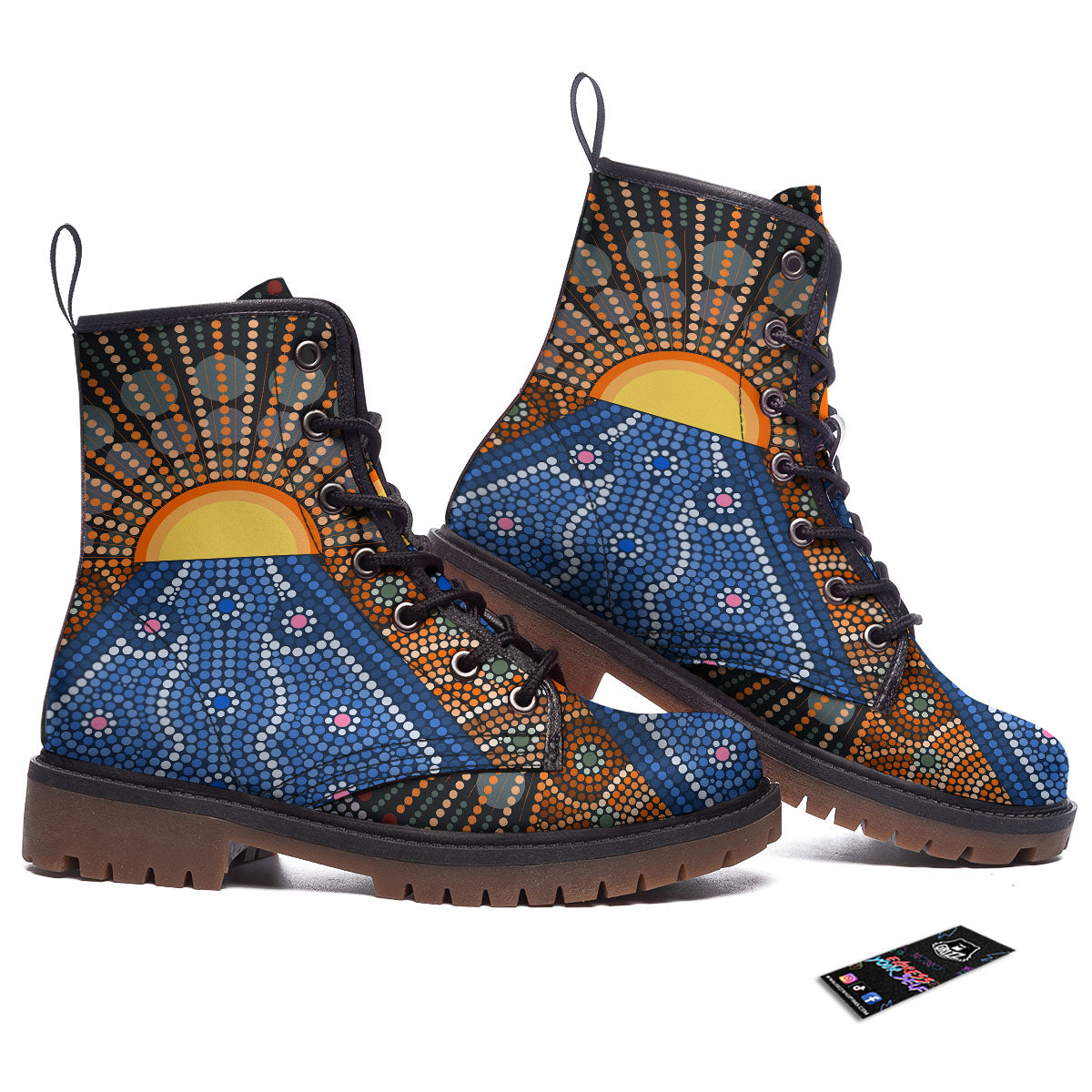 Sunset Art Aboriginal Indigenous Print Work Boots-grizzshop