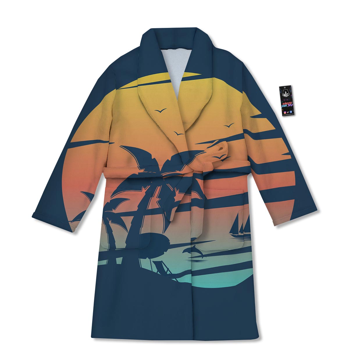 Sunset Beach Tropical Print Bathrobe-grizzshop