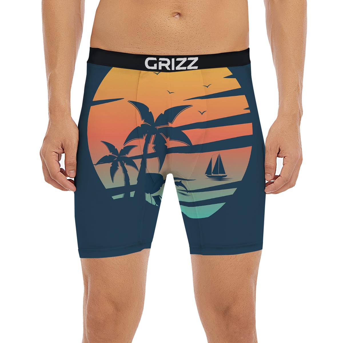 Sunset Beach Tropical Print Boxer Briefs-grizzshop