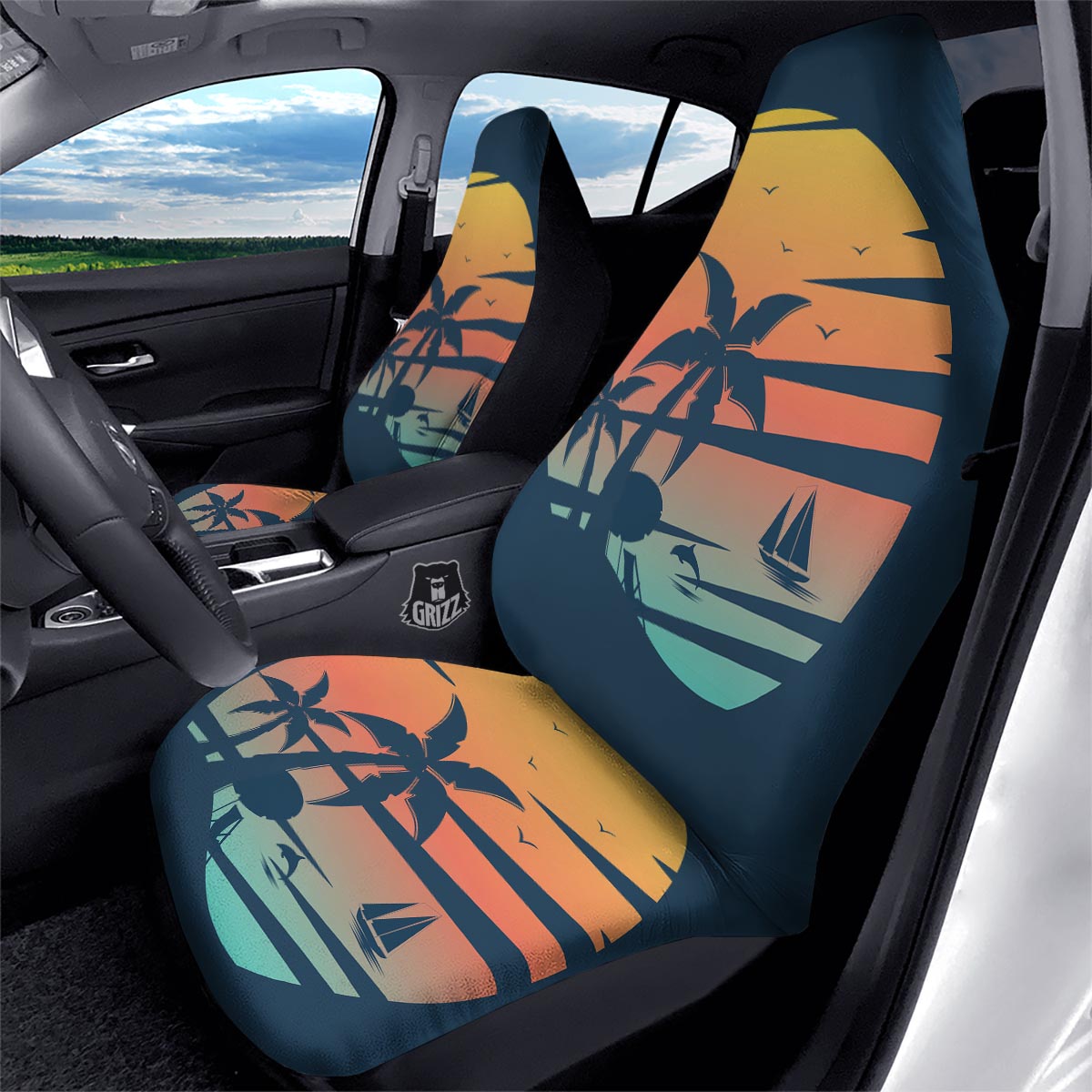 Sunset Beach Tropical Print Car Seat Covers-grizzshop