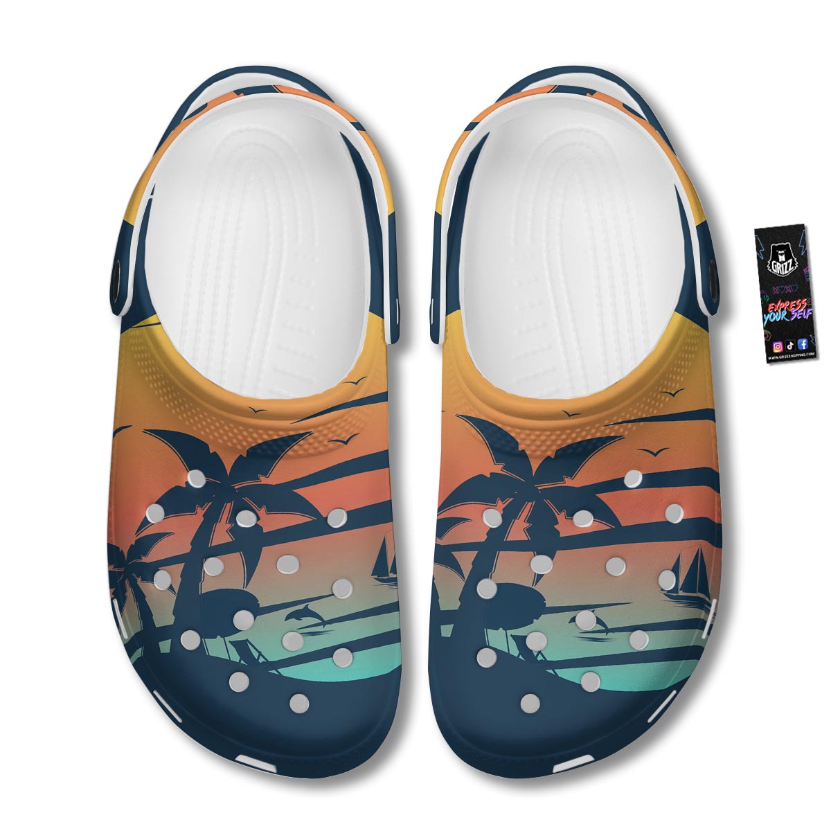 Sunset Beach Tropical Print Clog-grizzshop