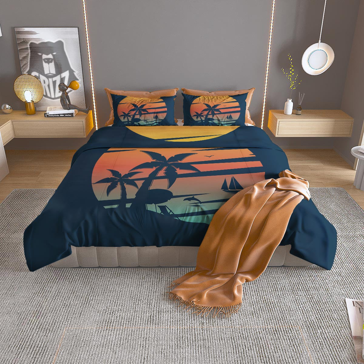 Sunset Beach Tropical Print Duvet Cover Bedding Set-grizzshop