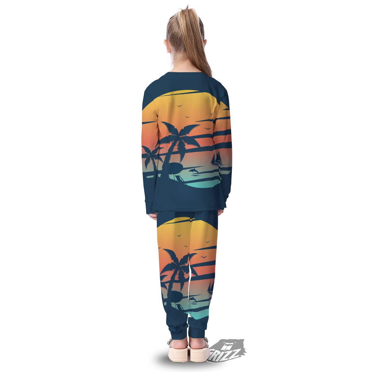 Sunset Beach Tropical Print Kid's Pajamas-grizzshop