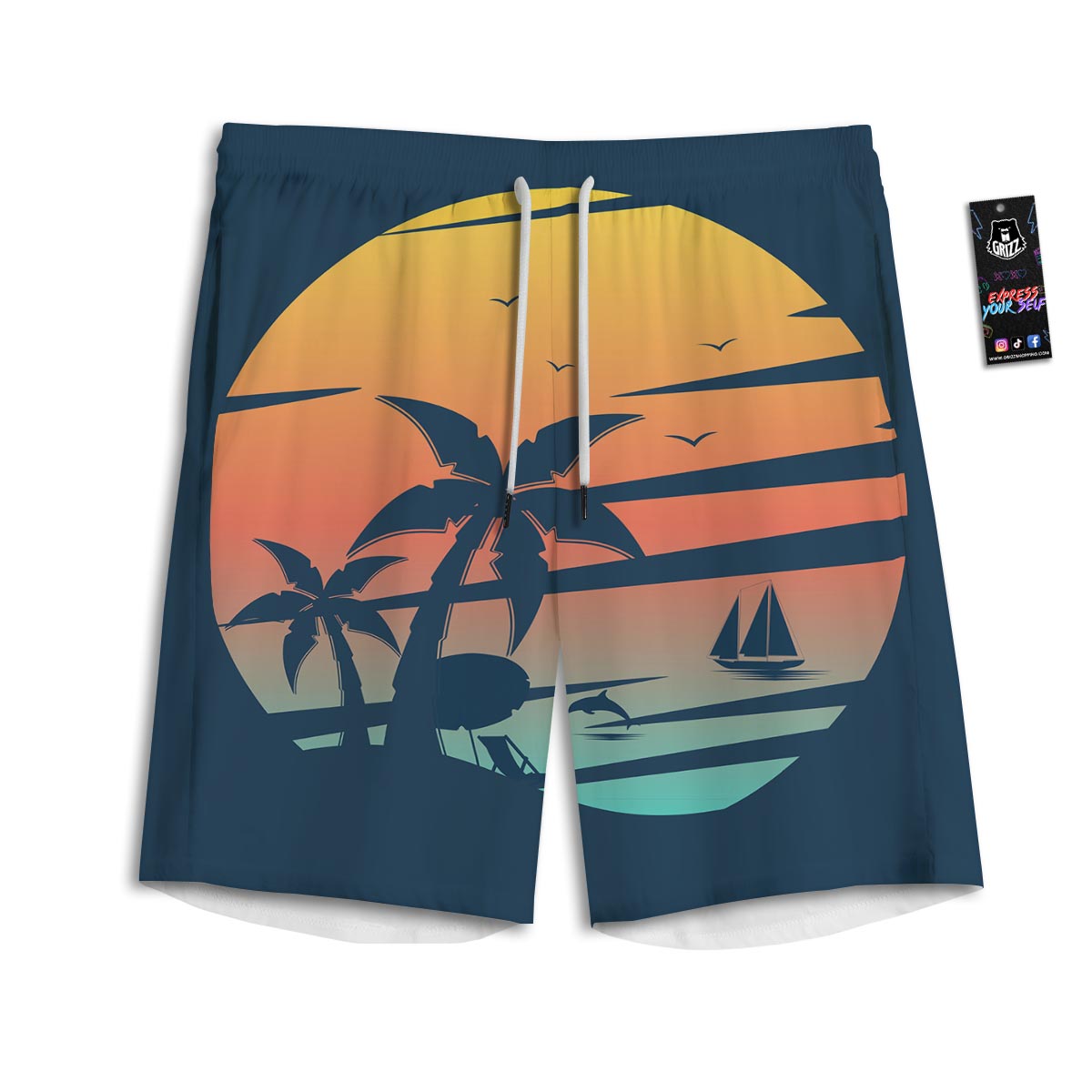 Sunset Beach Tropical Print Men's Athletic Shorts-grizzshop