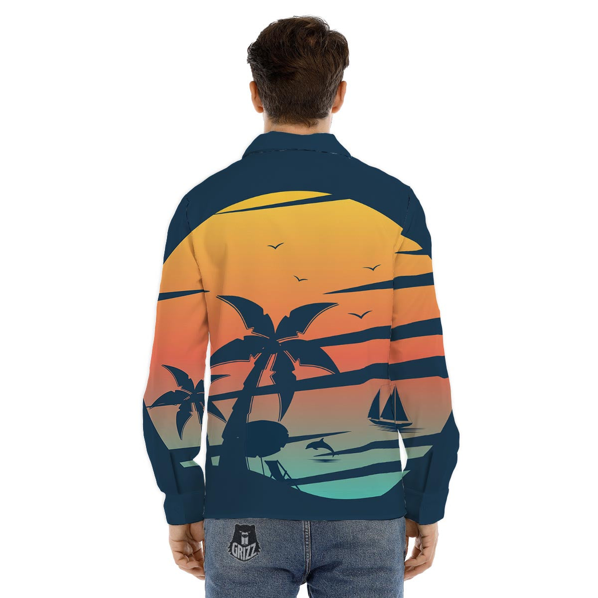 Sunset Beach Tropical Print Men's Dress Shirts-grizzshop