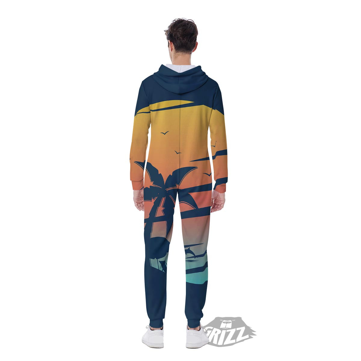 Sunset Beach Tropical Print Men's Jumpsuit-grizzshop