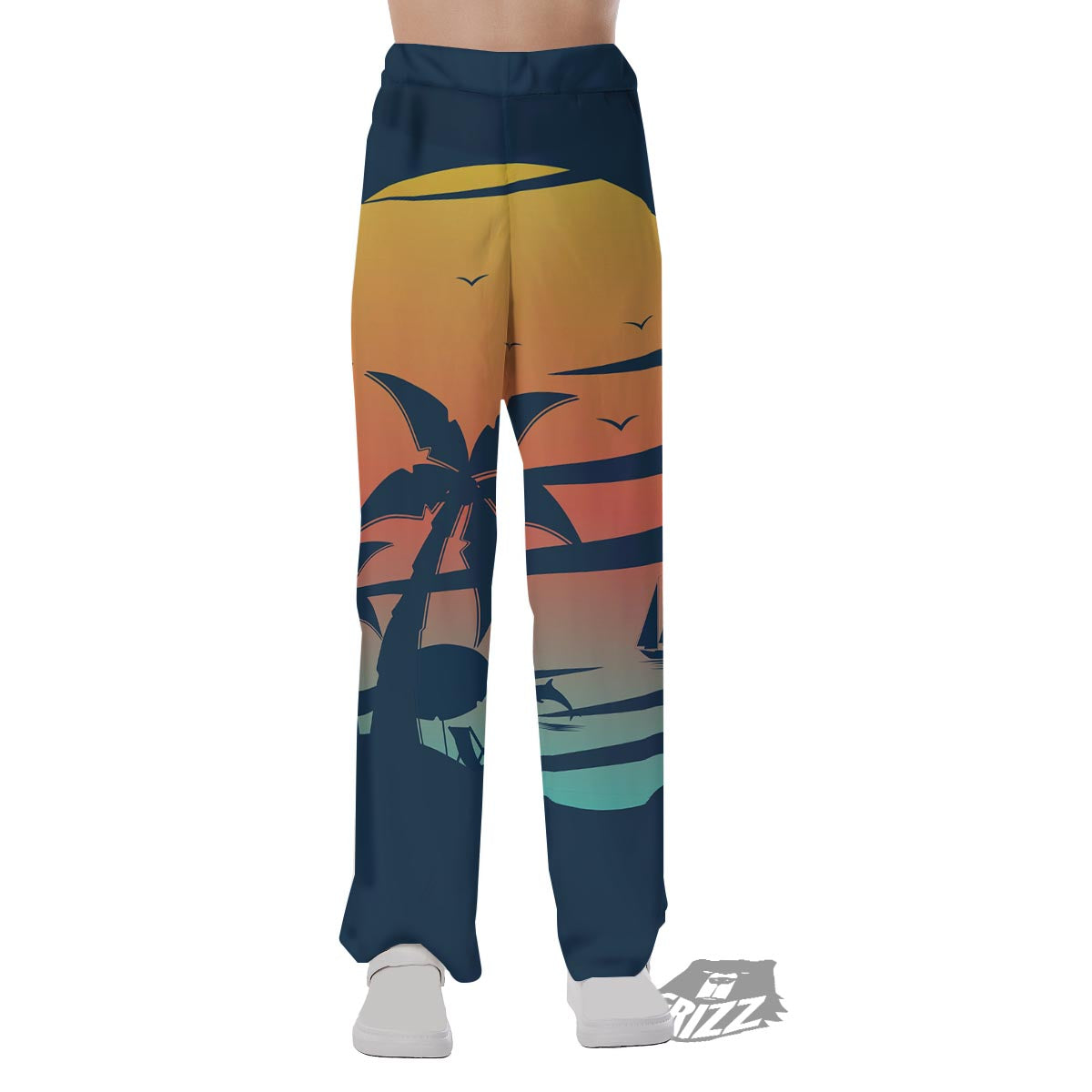 Sunset Beach Tropical Print Pajama Pants-grizzshop
