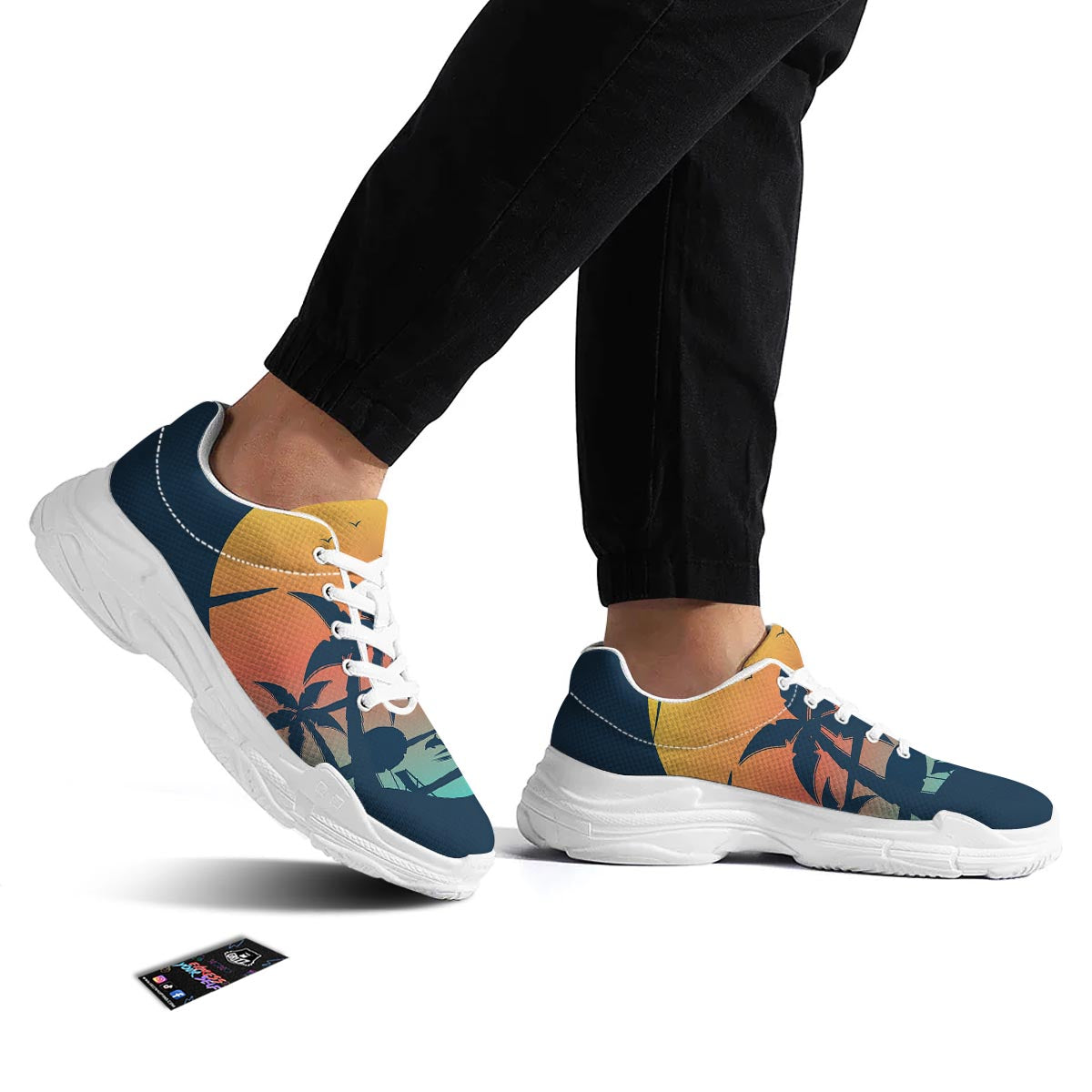 Sunset Beach Tropical Print White Chunky Shoes-grizzshop