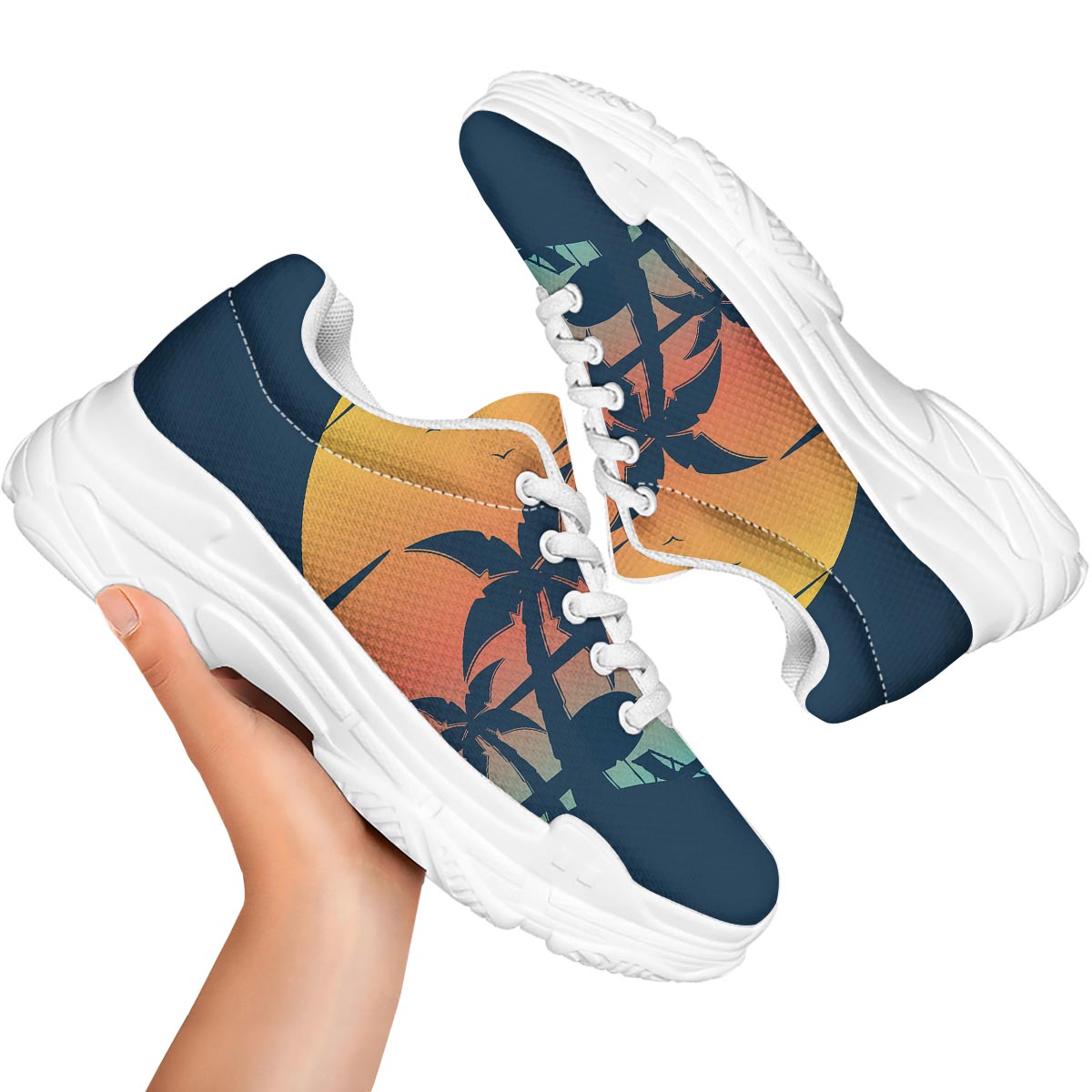 Sunset Beach Tropical Print White Chunky Shoes-grizzshop