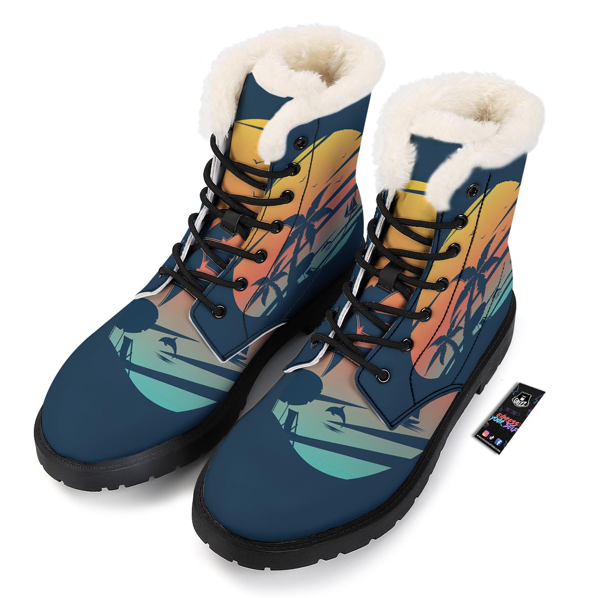 Sunset Beach Tropical Print Winter Boots-grizzshop