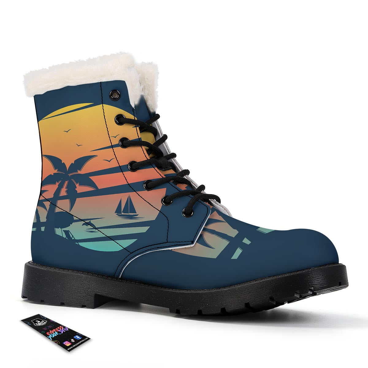 Sunset Beach Tropical Print Winter Boots-grizzshop