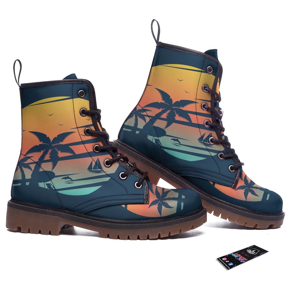 Sunset Beach Tropical Print Work Boots-grizzshop