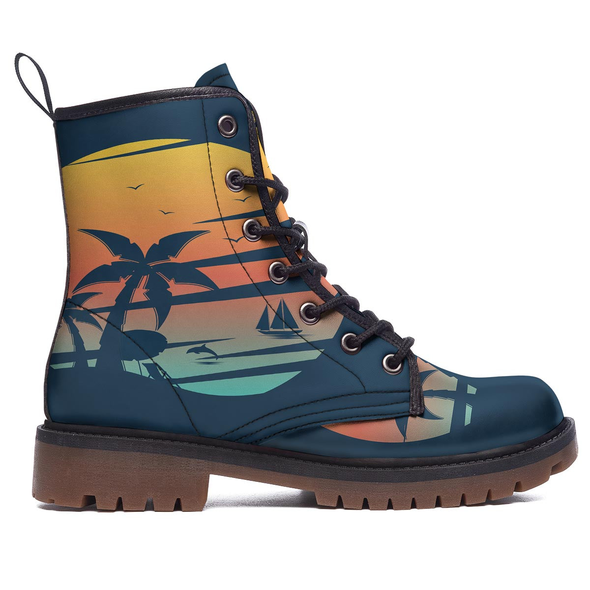 Sunset Beach Tropical Print Work Boots-grizzshop