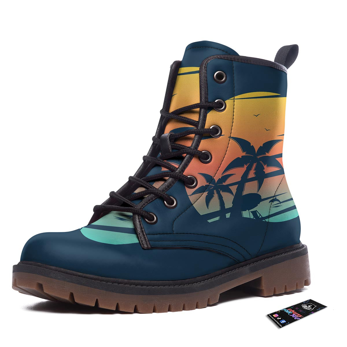 Sunset Beach Tropical Print Work Boots-grizzshop