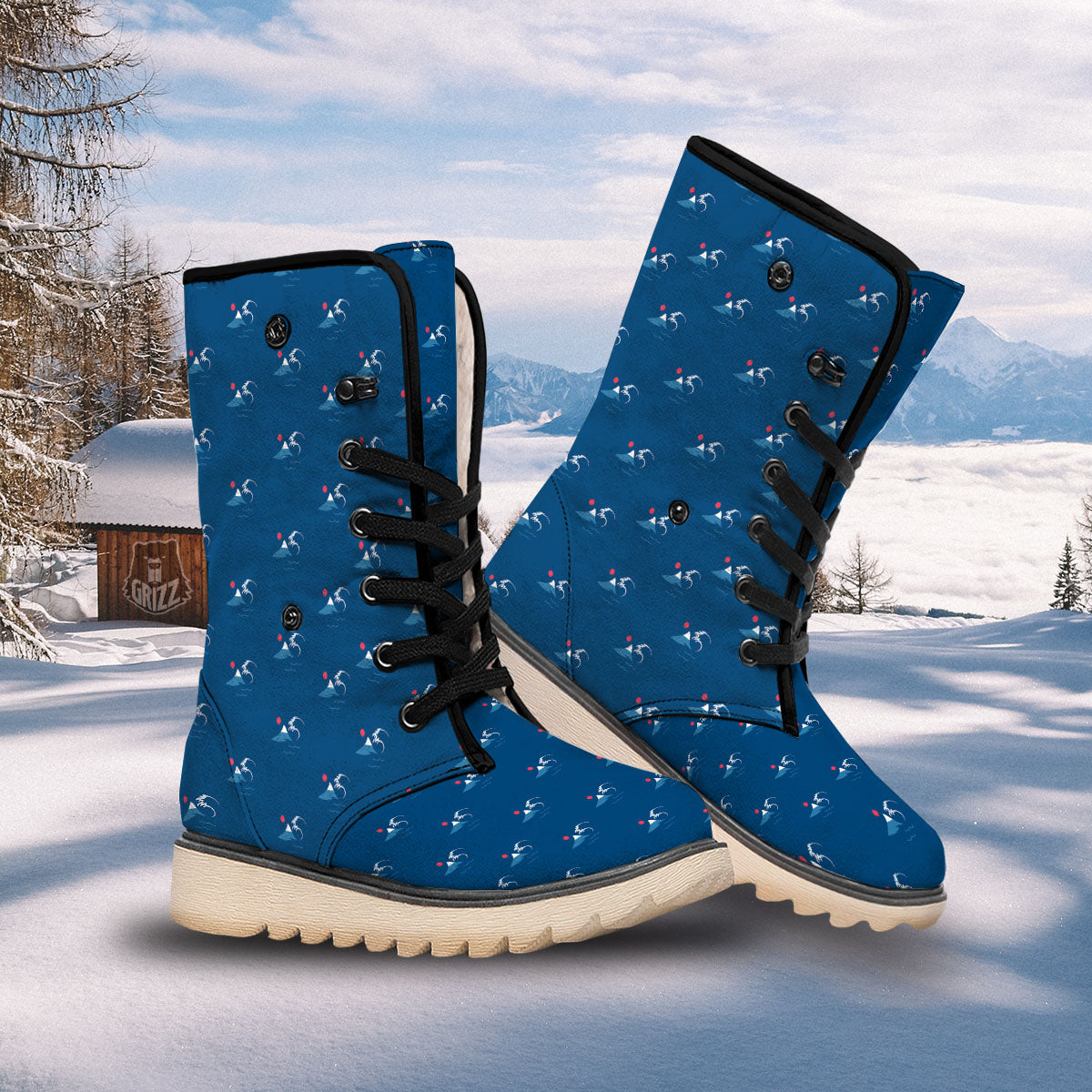 Sunset Japanese Print Pattern Snow Boots-grizzshop
