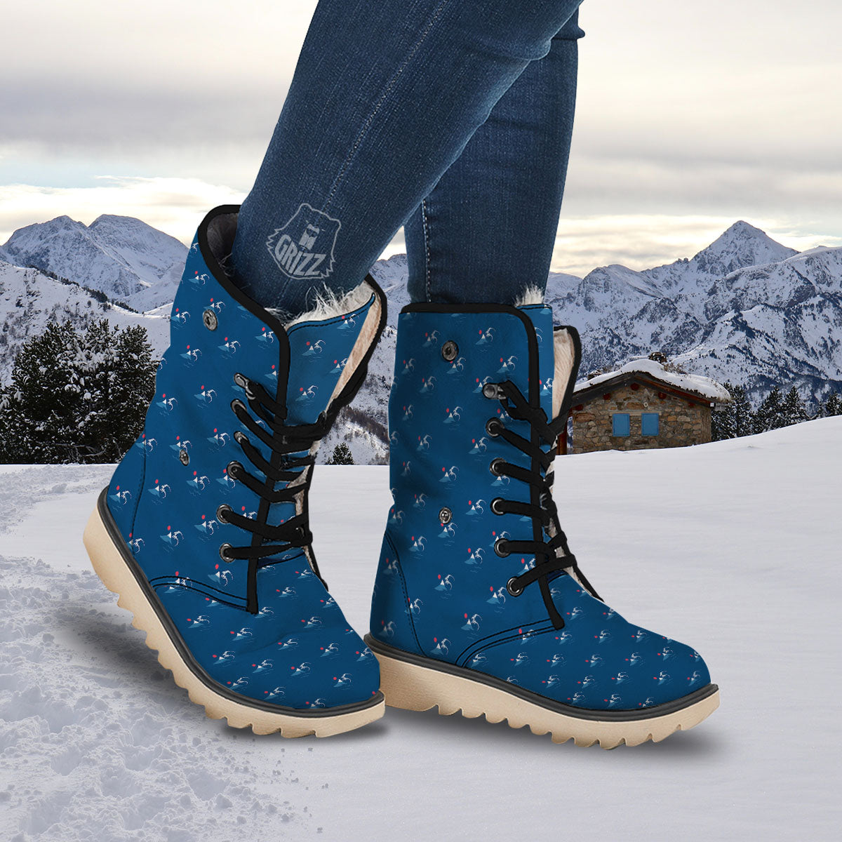 Sunset Japanese Print Pattern Snow Boots-grizzshop