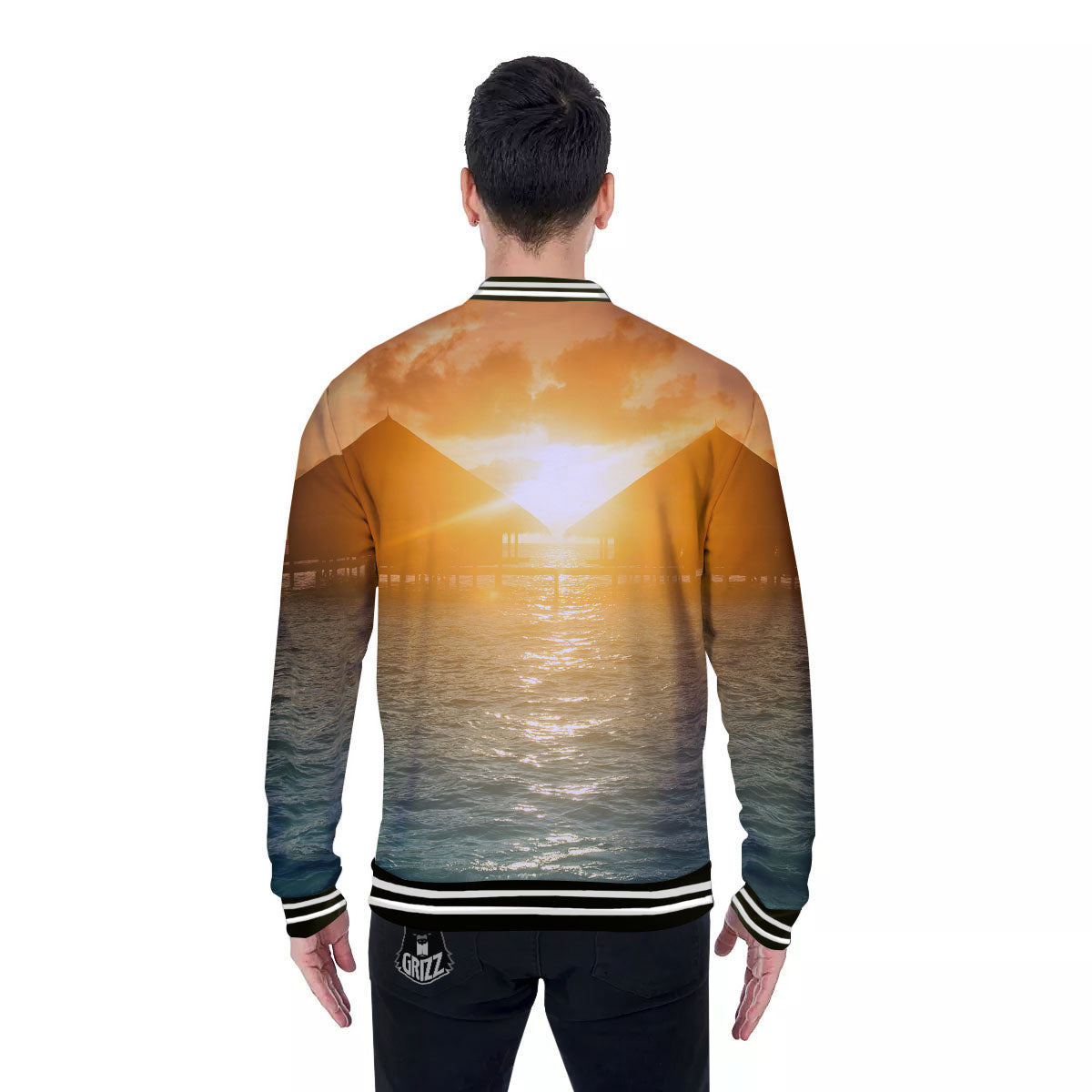 Sunset Maldives Print Baseball Jacket-grizzshop