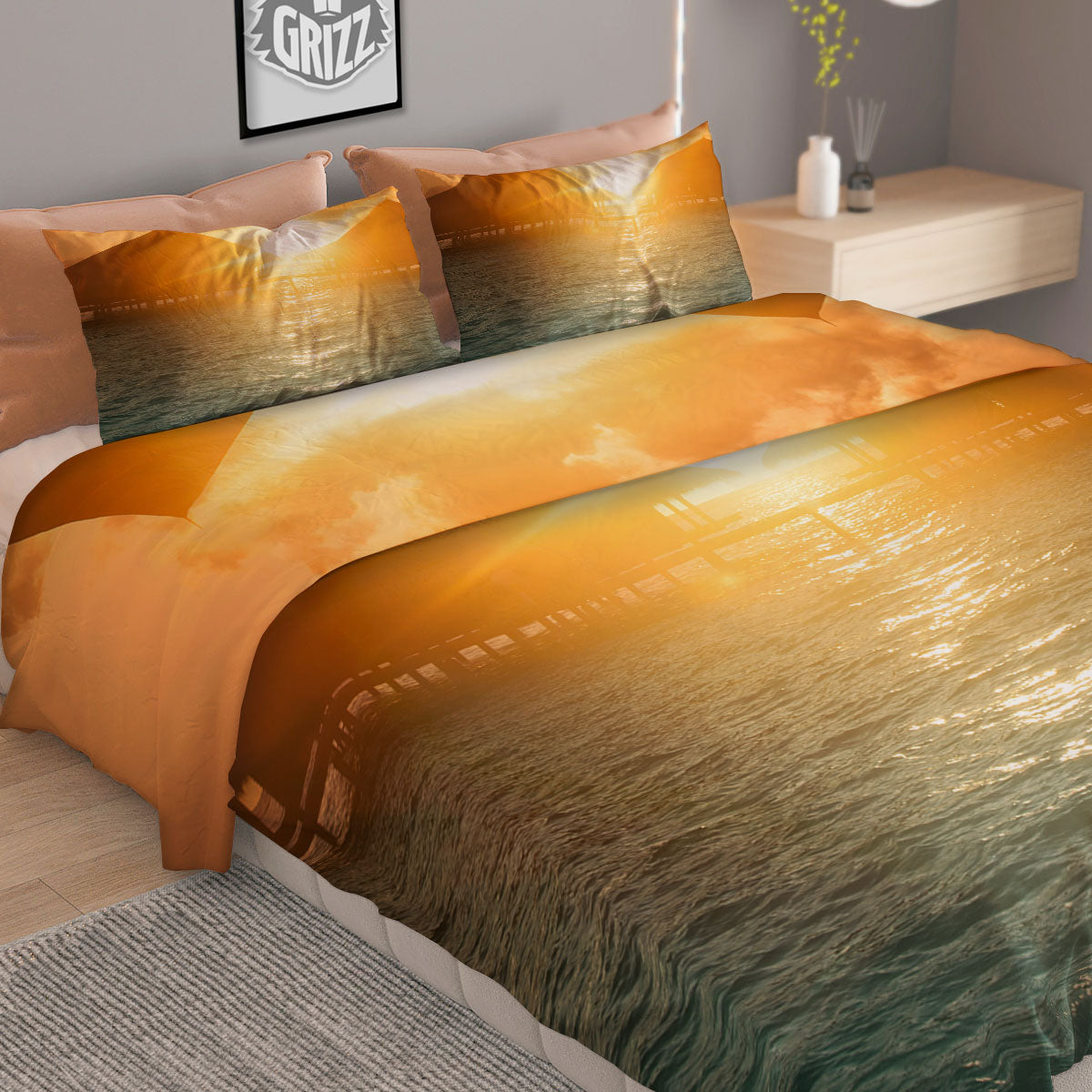 Sunset Maldives Print Duvet Cover Bedding Set