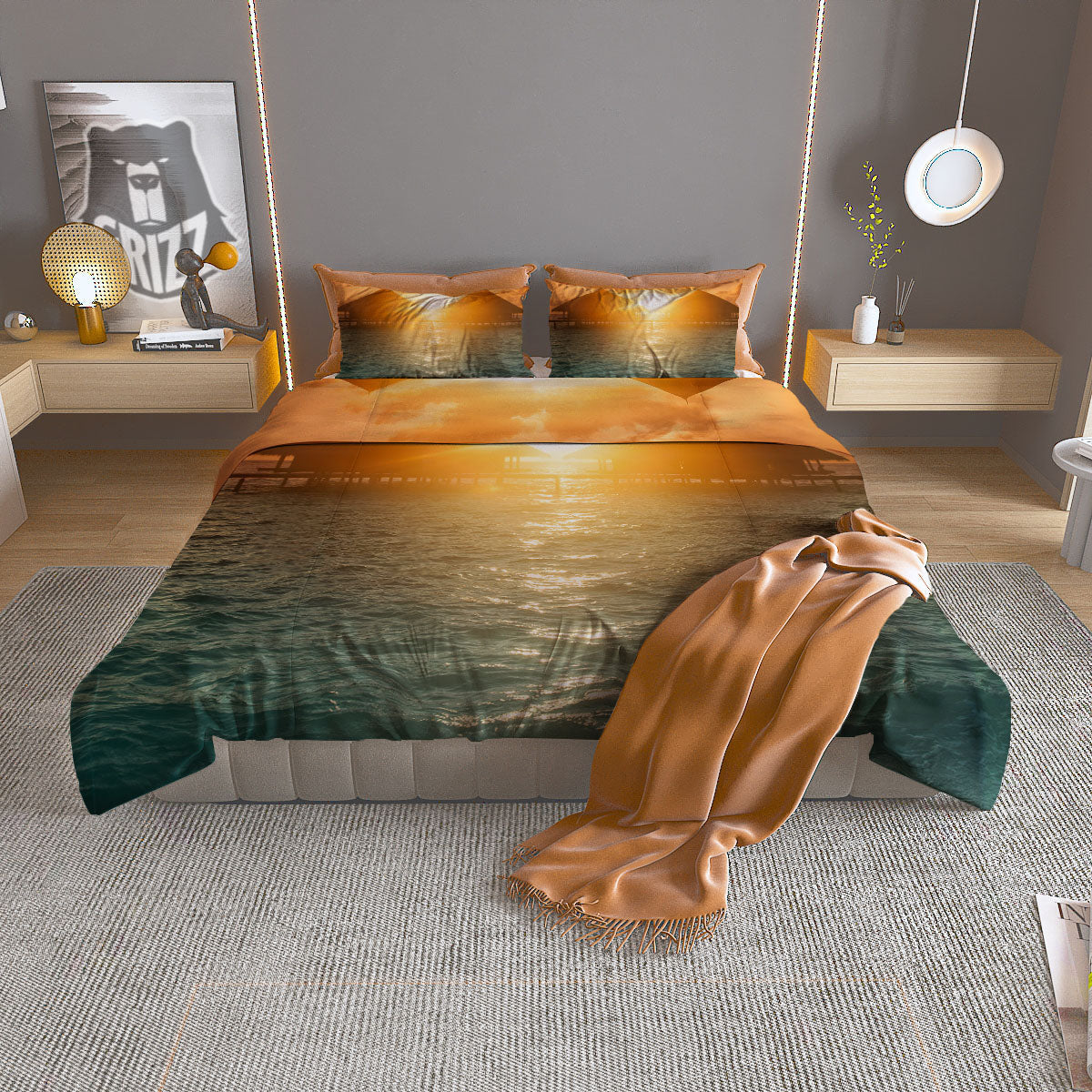Sunset Maldives Print Duvet Cover Bedding Set