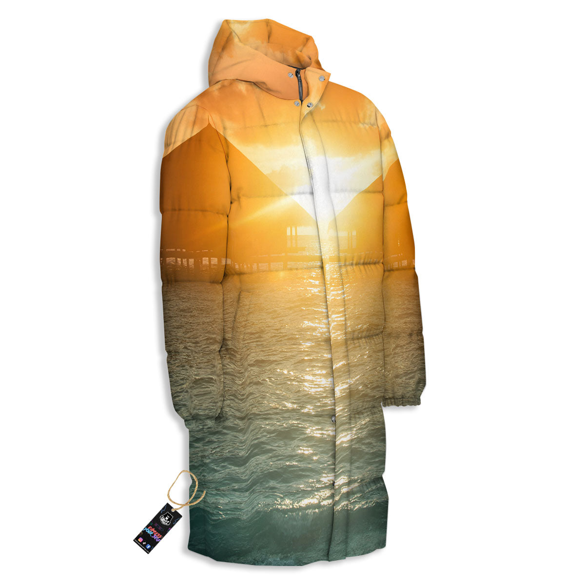 Sunset Maldives Print Long Down Jacket-grizzshop