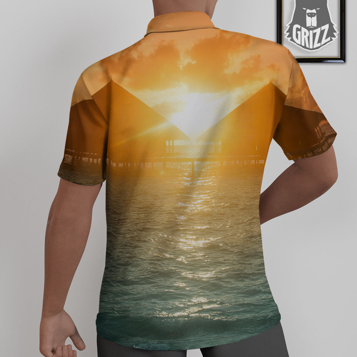 Sunset Maldives Print Untucked Shirts-grizzshop