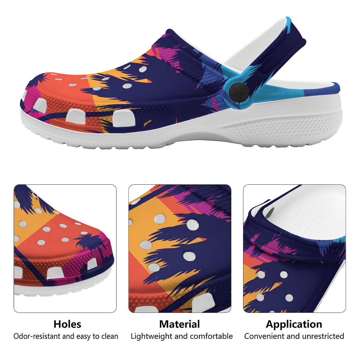 Sunset On The Beach And Palm Trees Print Clog-grizzshop