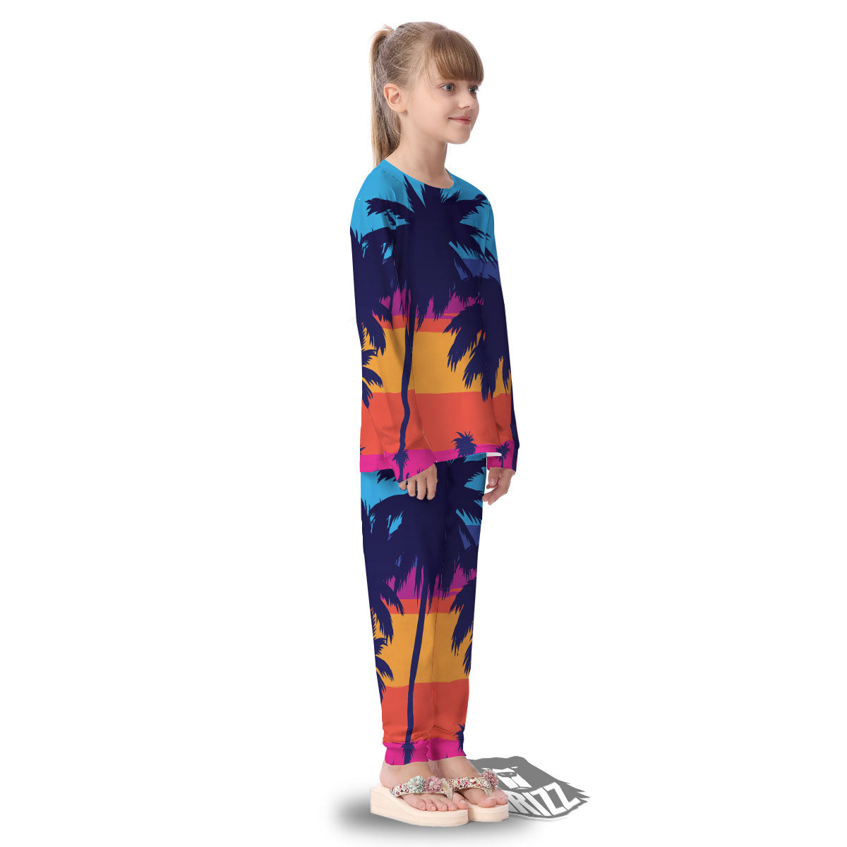 Sunset On The Beach And Palm Trees Print Kid's Pajamas-grizzshop