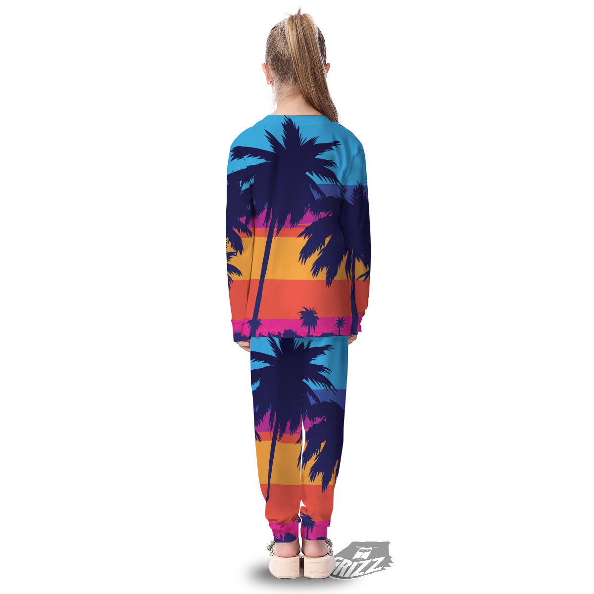 Sunset On The Beach And Palm Trees Print Kid's Pajamas-grizzshop