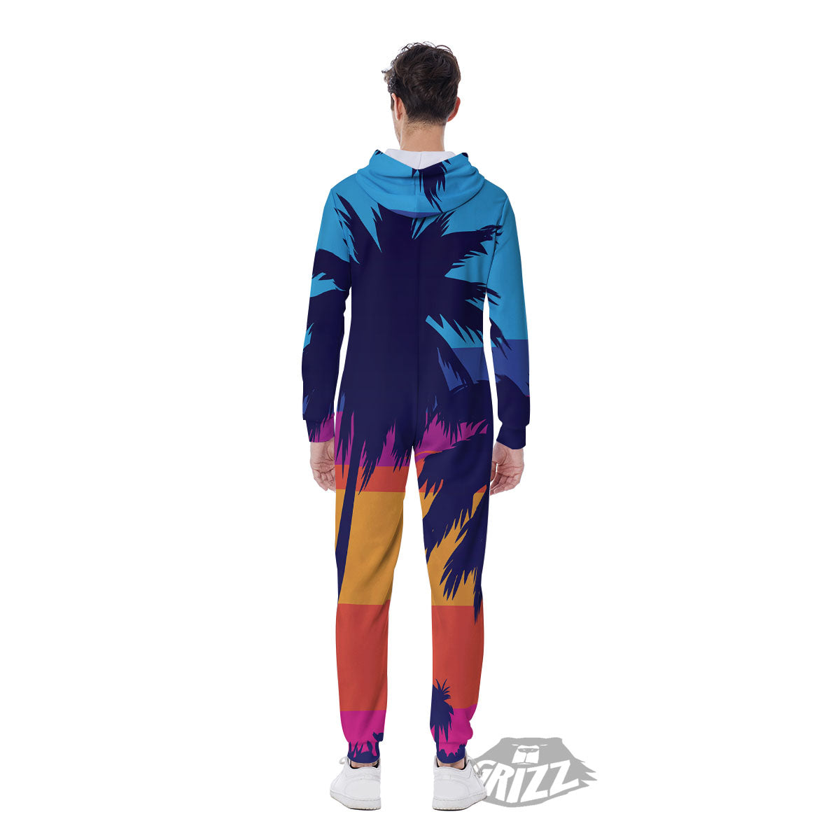 Sunset On The Beach And Palm Trees Print Men's Jumpsuit-grizzshop