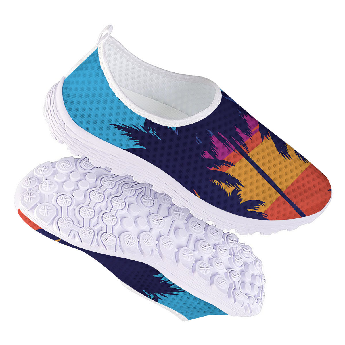 Sunset On The Beach And Palm Trees Print Nurse Shoes-grizzshop